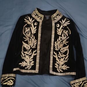 Persaman New York Black Velvet Jacket with Gold Hand Embroidery SZ. L